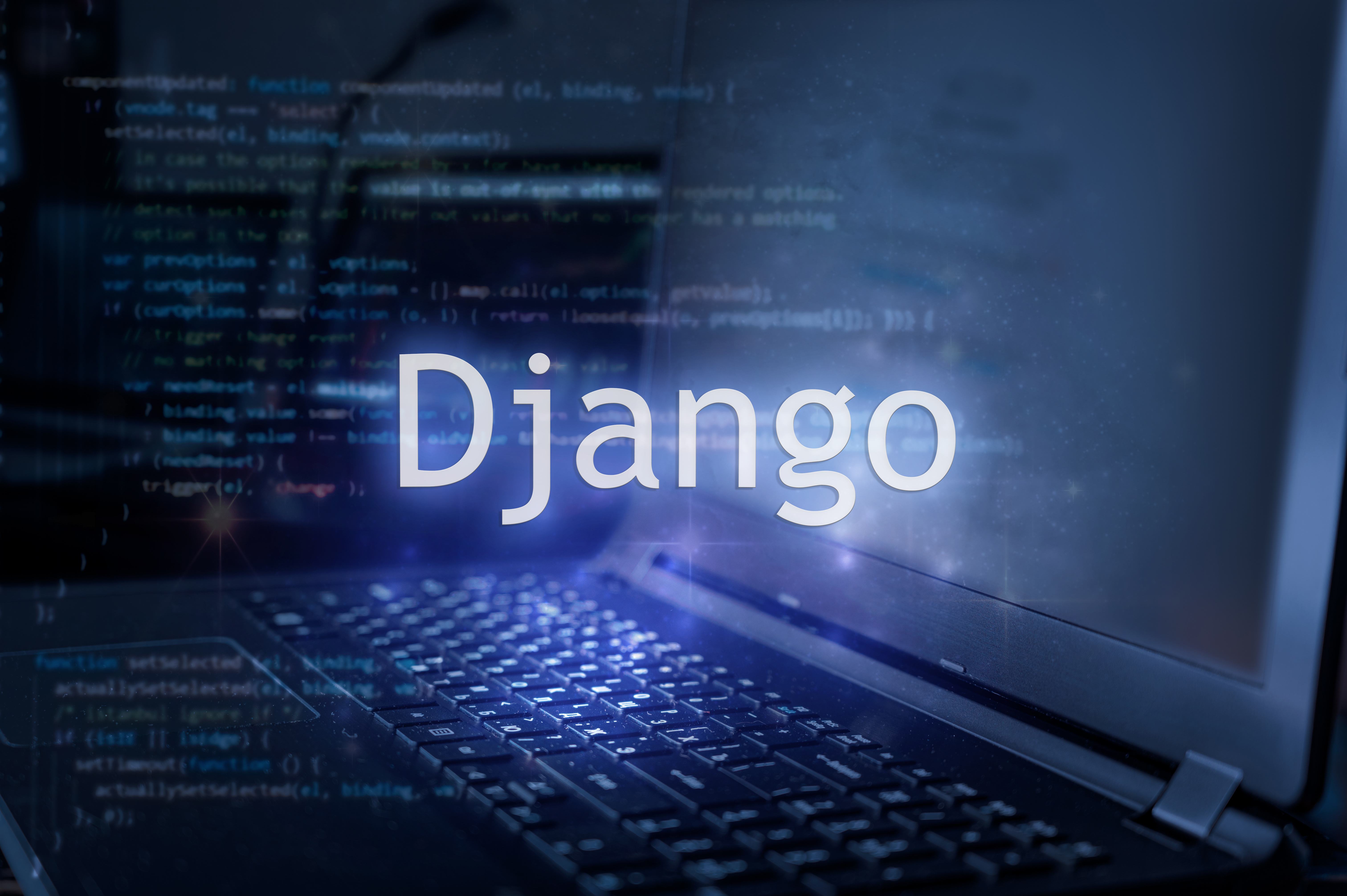 Picture of a laptop with Django in floating text above the image.