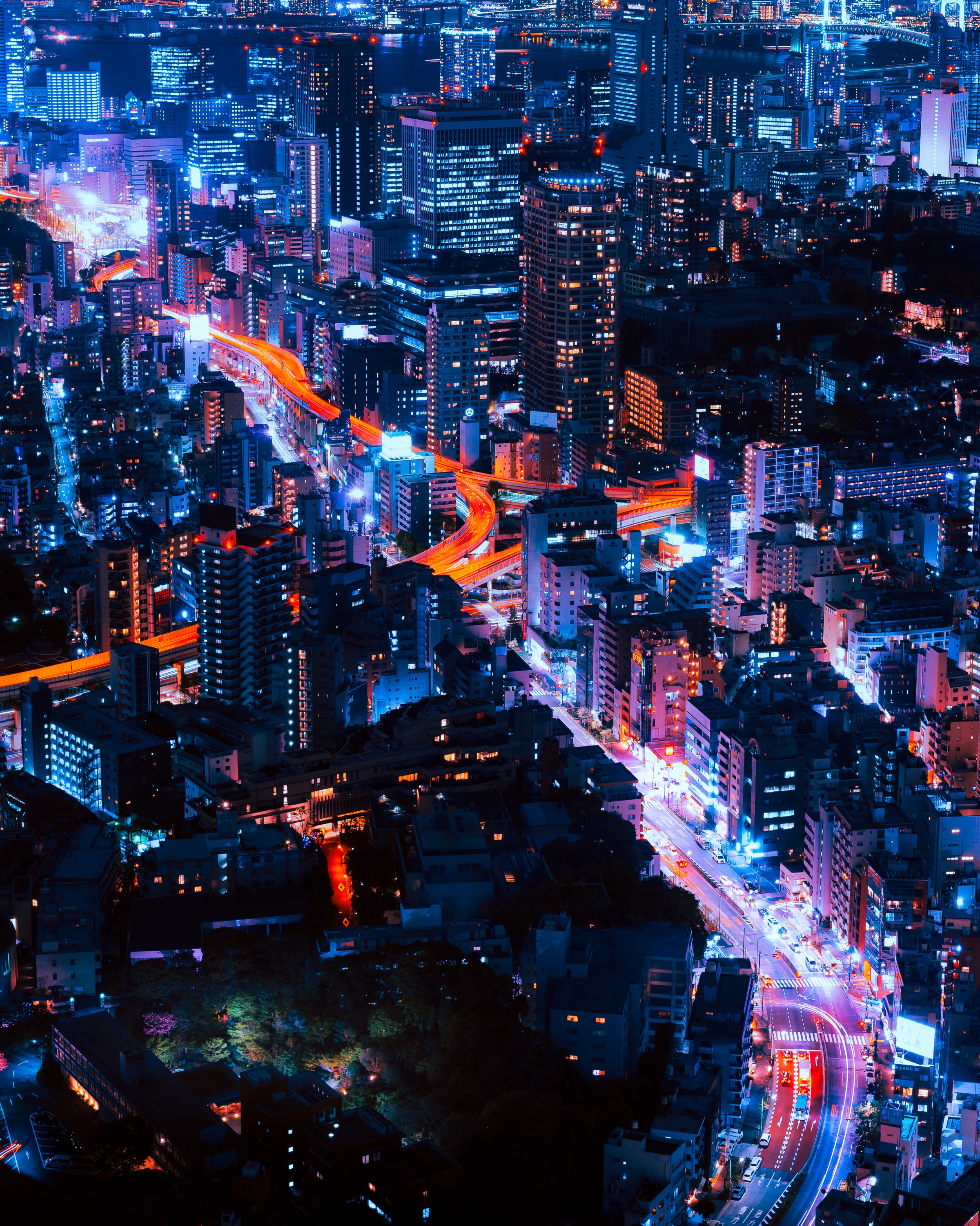 Long exposure image of city traffic at night.