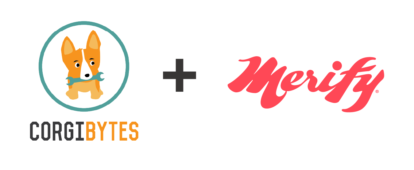 Picture of Corgibytes and Merify logos joined by a gray plus sign.