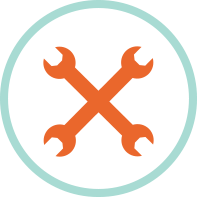 icon formed from spanner wrenches overlaid to form the shape of a X